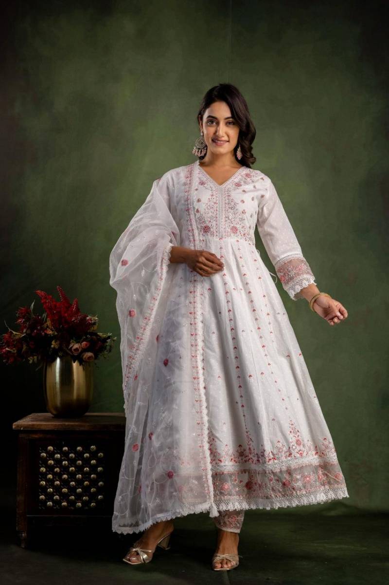 Tanyaa P 155 Cotton Embroidered Anarkali Style Kurta Sets Exports In India