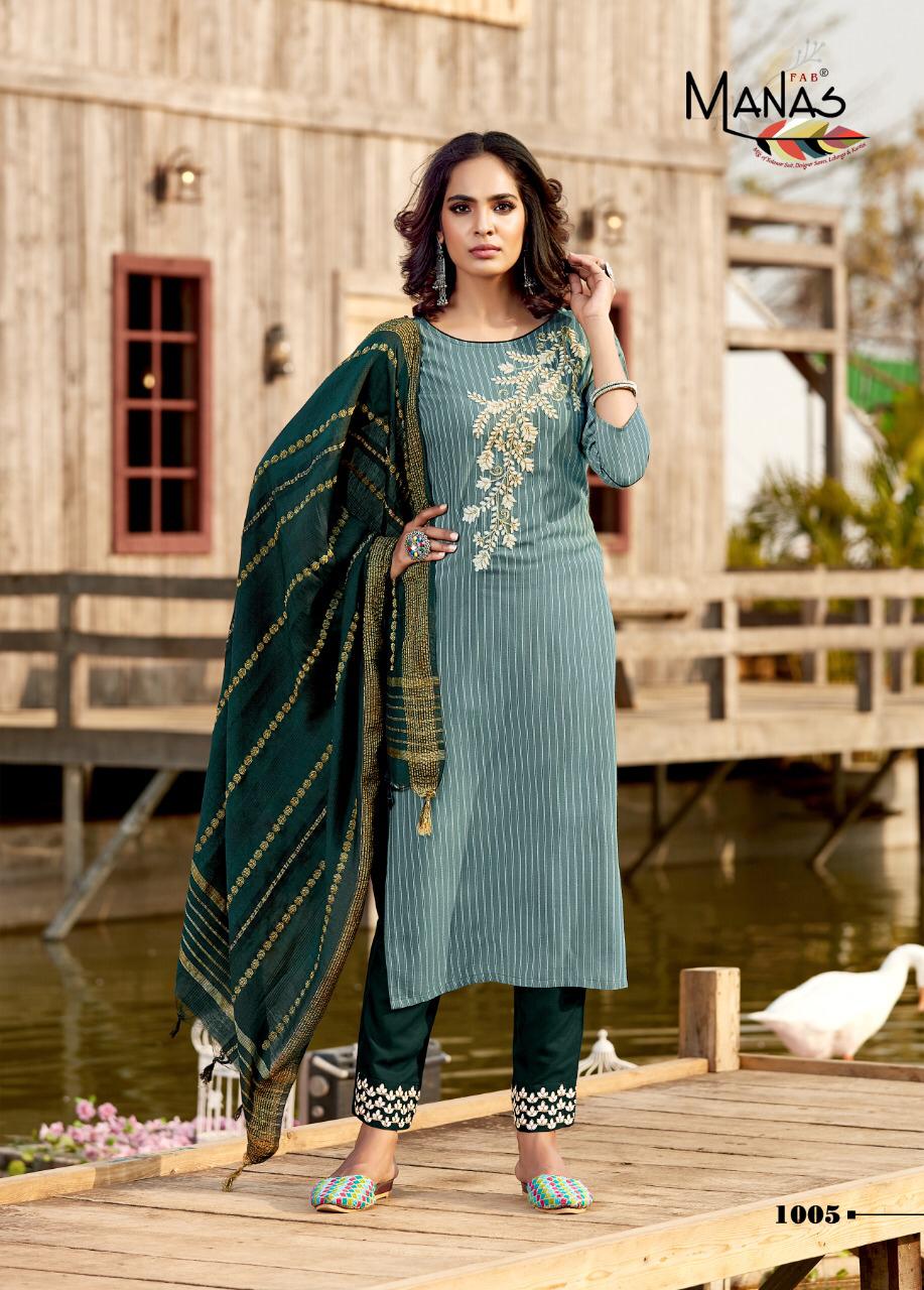 Manas Glamour City Ethnic Wear Rayon Embroidery Work Ready Made Salwar Suit Collection
