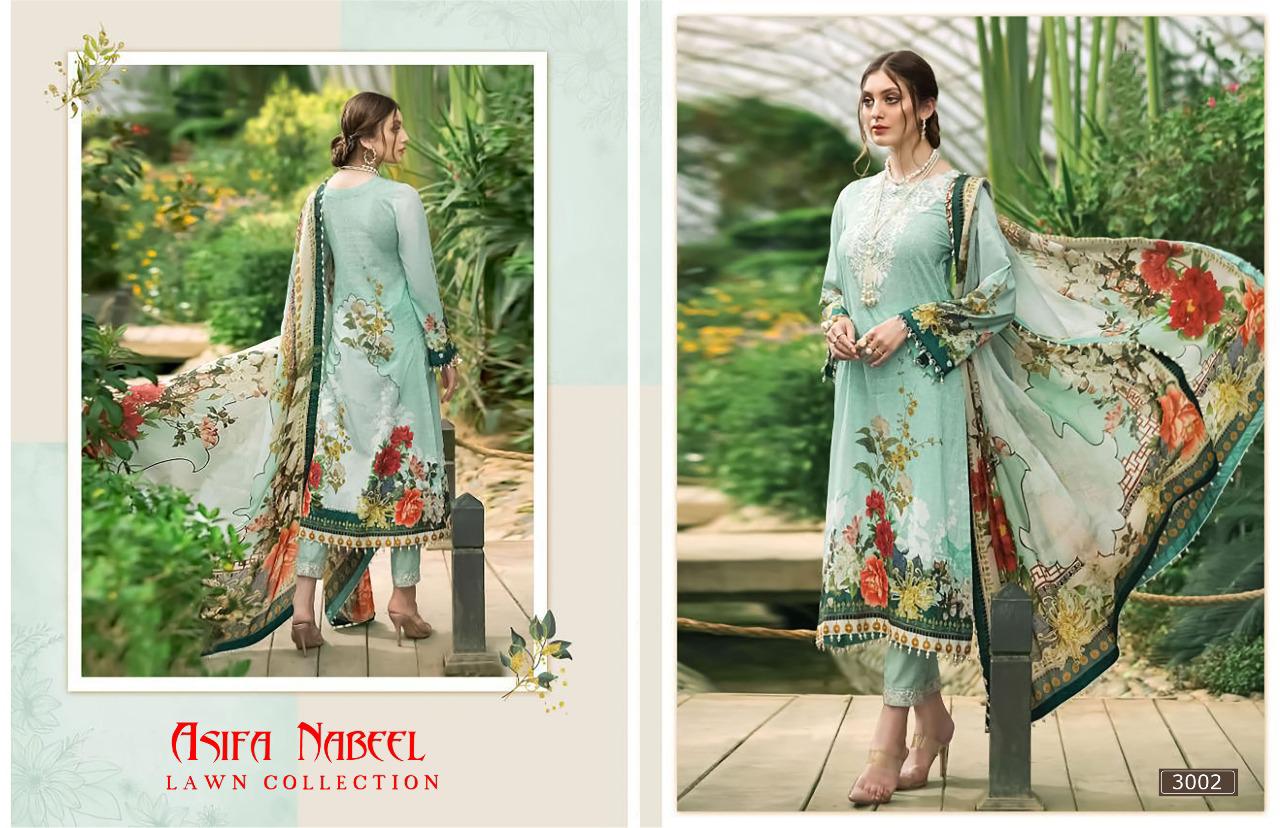 Asifa Nabeel Latest Designer Karachi Pure Lawn Cotton Dress Material Collection With Pure Cotton Mal Mal Dupatta