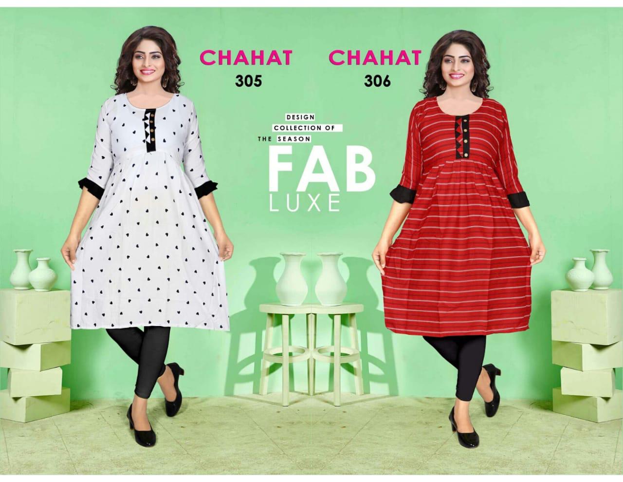 Chahat 3 Latest Fancy Casual Wear Anarkali Style Rayon Printed Flair Style Kurti Collection