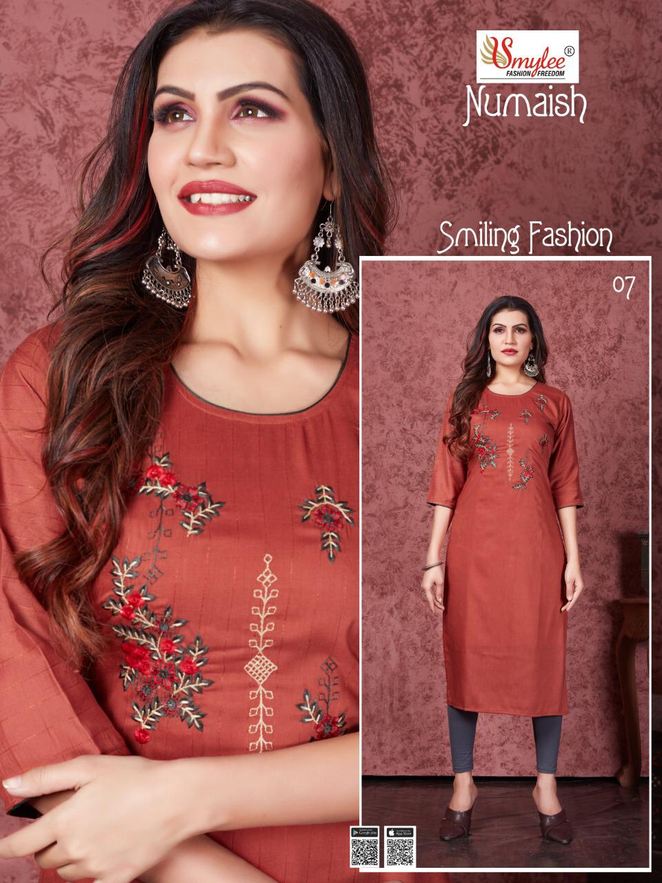 Smylee Numaish Designers Latest Fancy Festive Wear Heavy Silky Weaving Embroidery  Kurti Collection
