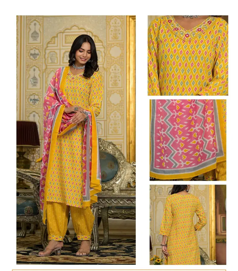 Av Embroidery Straight Cut Kurti With Bottom Dupatta Suppliers In India