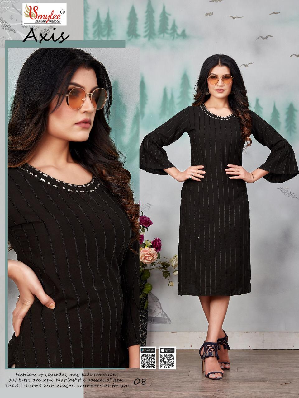 Smylee Axis Designer Latest Festive Wear Fancy Heavy Bombay Velvet Lining With Neck Work Kurtis Collection
