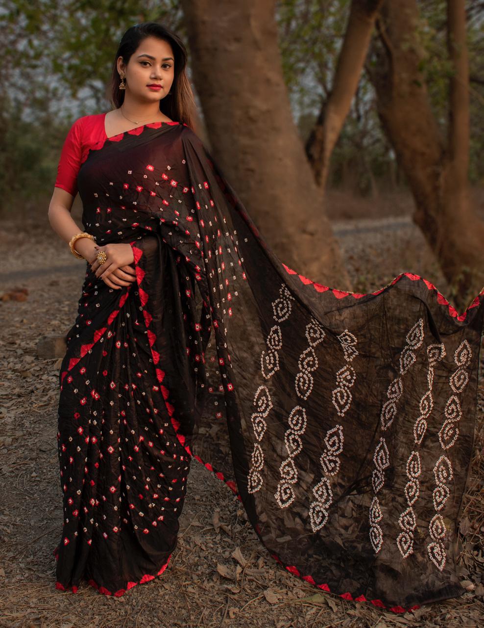 Gaji Bandhej Latest Designer Fancy Festive Wear Silk With Bandhej Border Saree Collection
