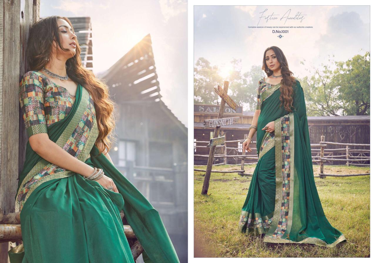 SHUBH SHREE ATHENA Latest Fancy Festive Wear Vichitra Digital Lace Patta Or Banarasi Border Plus Digital Lace Heavy Saree Collection