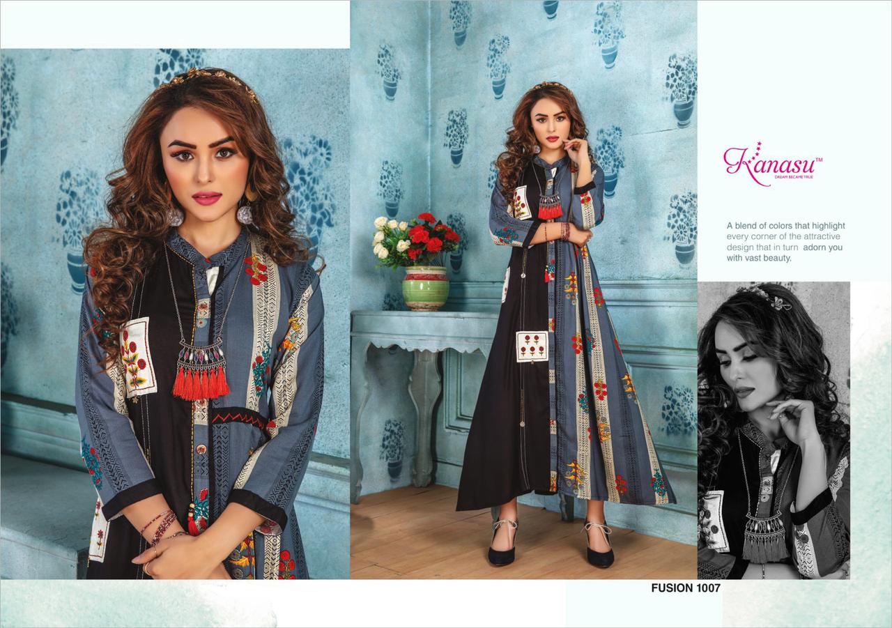 Kanasu Fusion Latest Designer Round Anarkali Style Long Kurtis Collection 