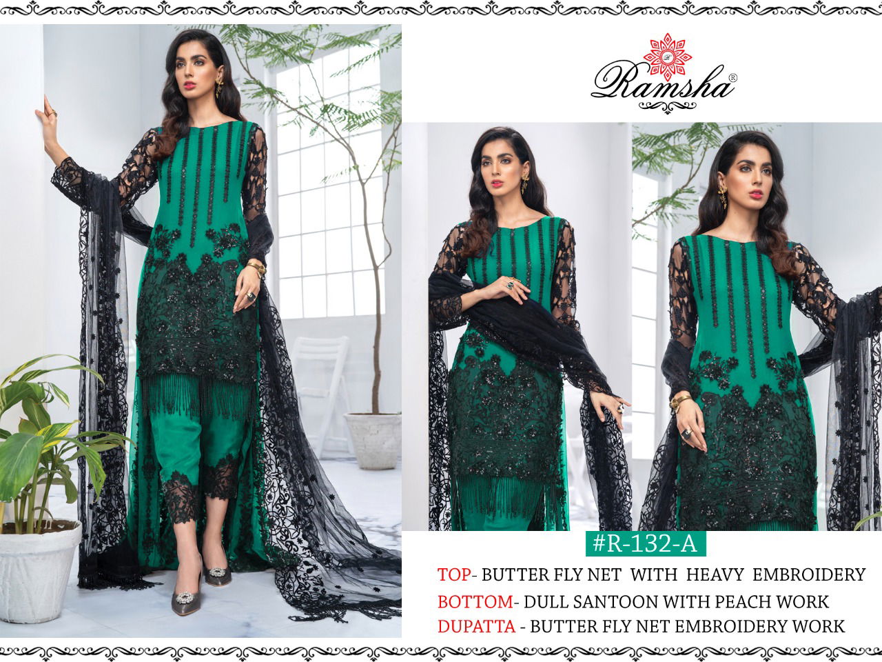 Ramsha R 132 Nx Latest Fancy Designer Festive Wear Butter Fly Net With Embroidered Pakistani Salwar Kameez Collection
