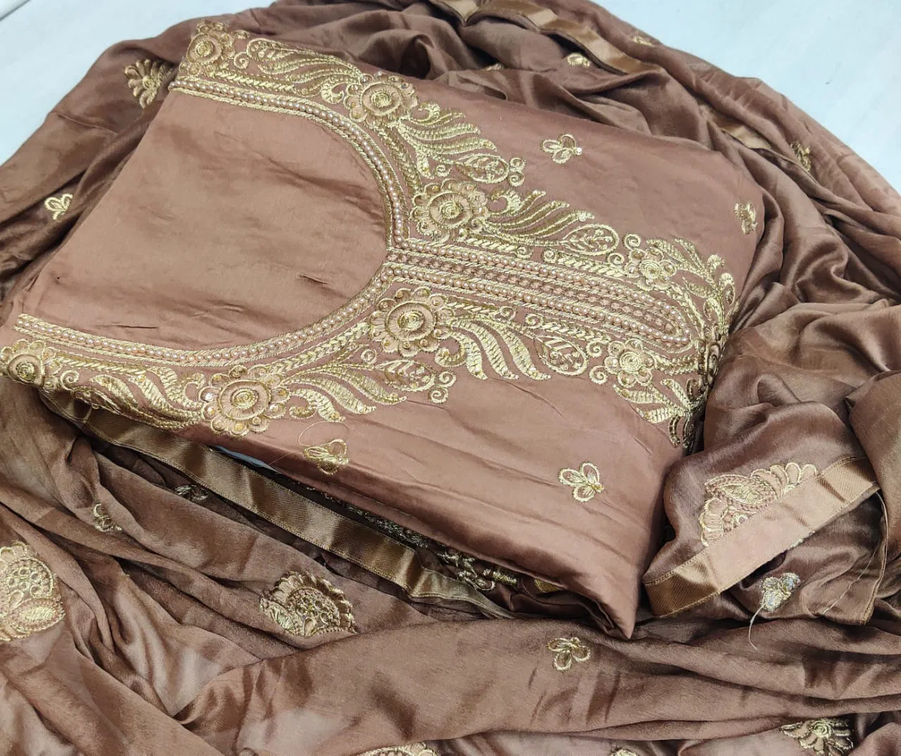 Latest Designer Festive Wear Beautiful Embroidery Worked Neck Design Jam Cotton Dress Material Collection 