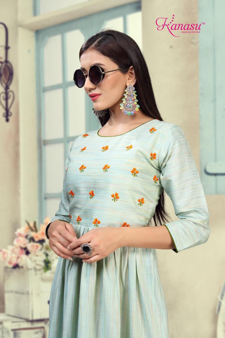 Kanasu Lemon Heavy Rayon Ethnic Wear Anarkali Long Designer Kurtis Collection
