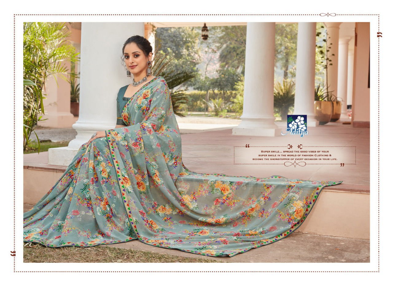 ADITYA UMANG Latest fancy Casual wear Foil Prints On Georgette With Lace Border Saree Collection
