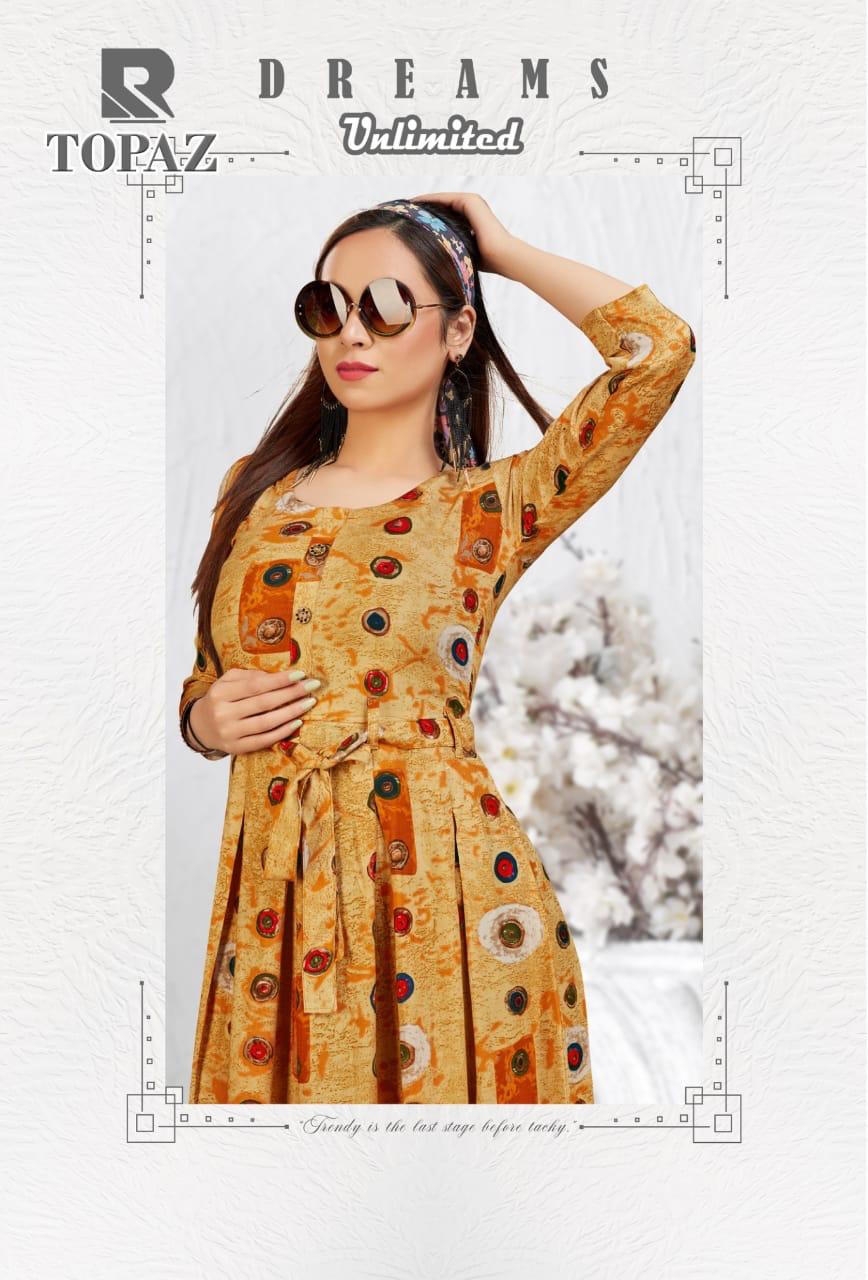 Raashi Topaz Latest Festive Wear Anarkali Style Heavy Rayon Printed Kurti Collection