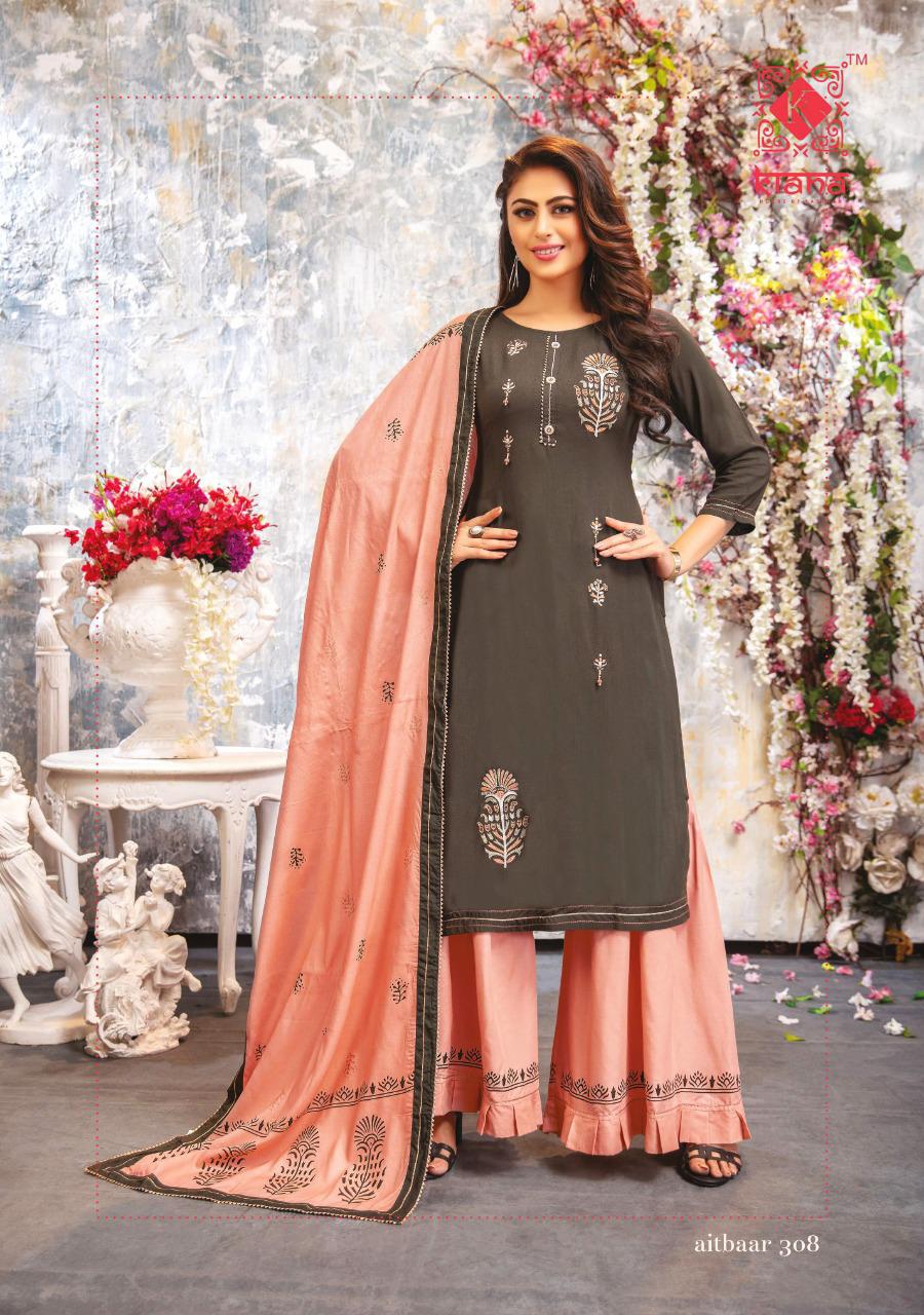 KIANA AITBAAR VOL-3 Latest Designer Fancy Festive Wear Rayon Top With Embroidery Work And Gold Print Readymade Salwar Suit Collection