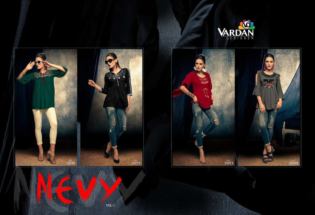 Vardan Nevy Vol 1 Latest Designer Party Wear Heavy Rayon Short Tops Collection 