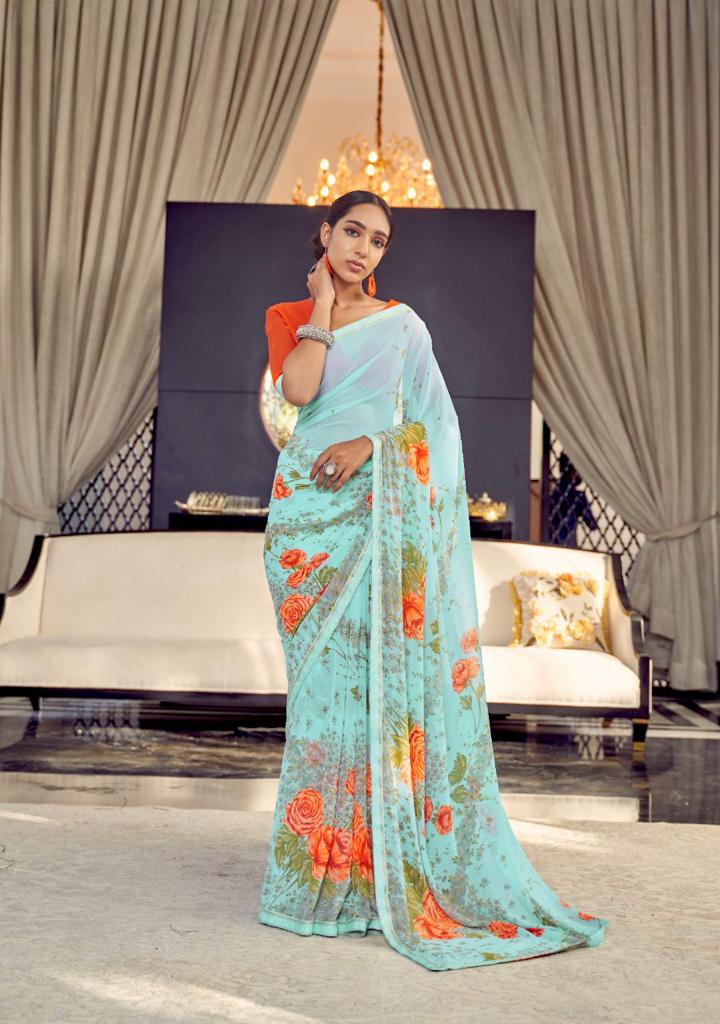 Kashvi Arth Silk Latest fancy regular Casual Wear Printed Georgette With Border Saree Collection
