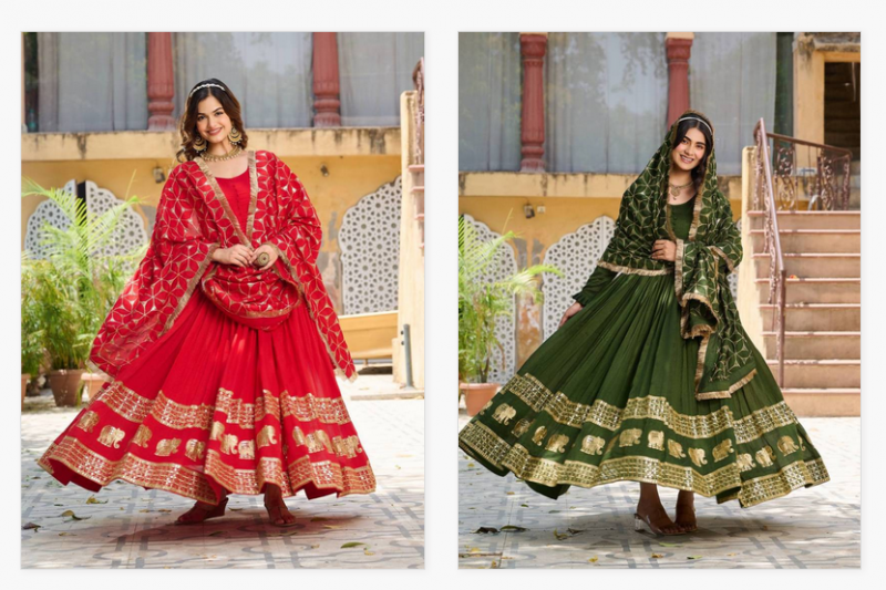 Luna Vol 55 Vichitra Silk Embroidered Gown With Dupatta Wholesale Clothing Suppliers In India
