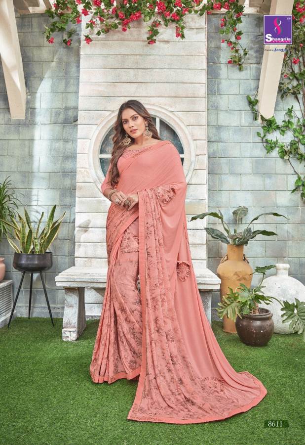 Shangrila Alisha Latest Fancy Designer Printed Ethnic Wear Swarovski Fancy Work Designer Saree Collection
