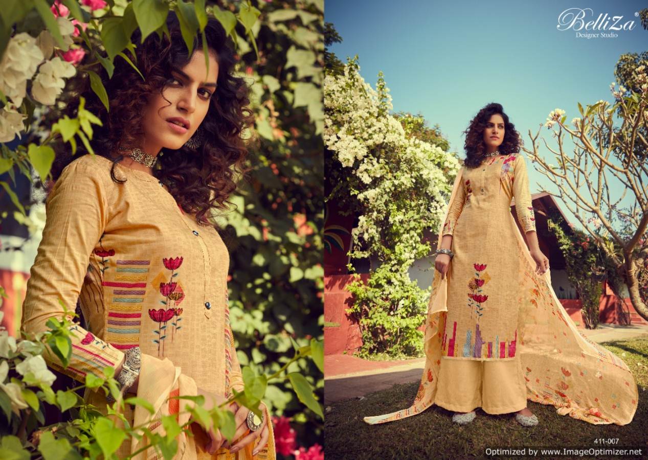 Belliza Zohra Pure Cotton Digital Style Print Designer Dress Material Exclusive Printed Nazneen Chiffon Dupatta With Four Side Lace 