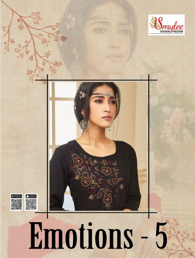 Smylee Emotions 5 New Collection Of Designer Party Wear Hand Work Rayon Kurtis 