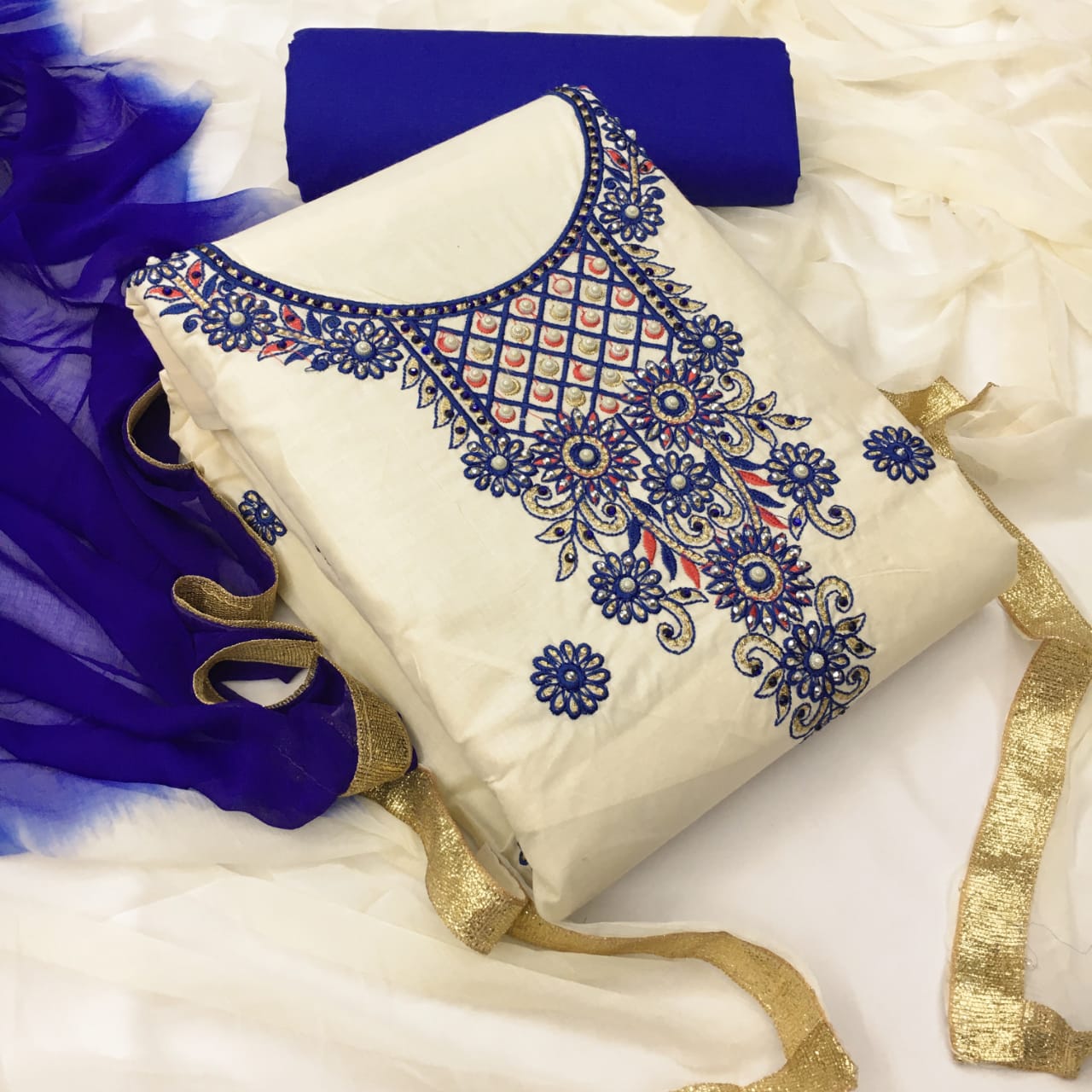Latest Designer Cotton Embroidery With Stone Work Dress Material Collection 