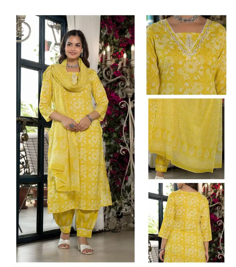 Av Embroidery Straight Cut Kurti With Bottom Dupatta Suppliers In India