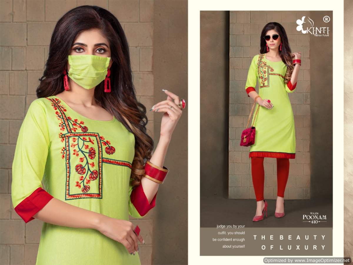 Kinti Poonam 4 Latest Regular Wear Handloom Cotton Embroidery Kurtis Collection
