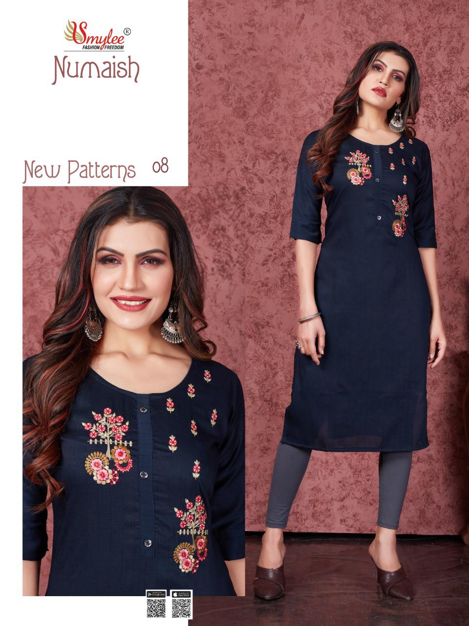 Smylee Numaish Designers Latest Fancy Festive Wear Heavy Silky Weaving Embroidery  Kurti Collection
