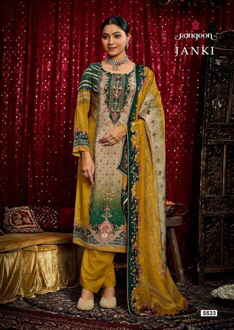 Janki by Rangoon 5531 Series Muslin Digital Print Aari Wok Readymade Suit Bulk Orders In India