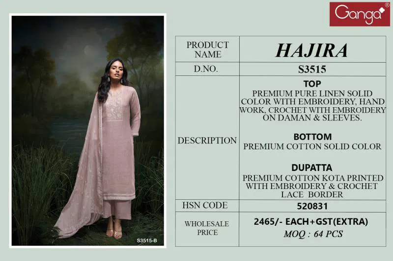 Hajira By Ganga Linen Solid Embroidered Salwar Suit Bulk Orders In India