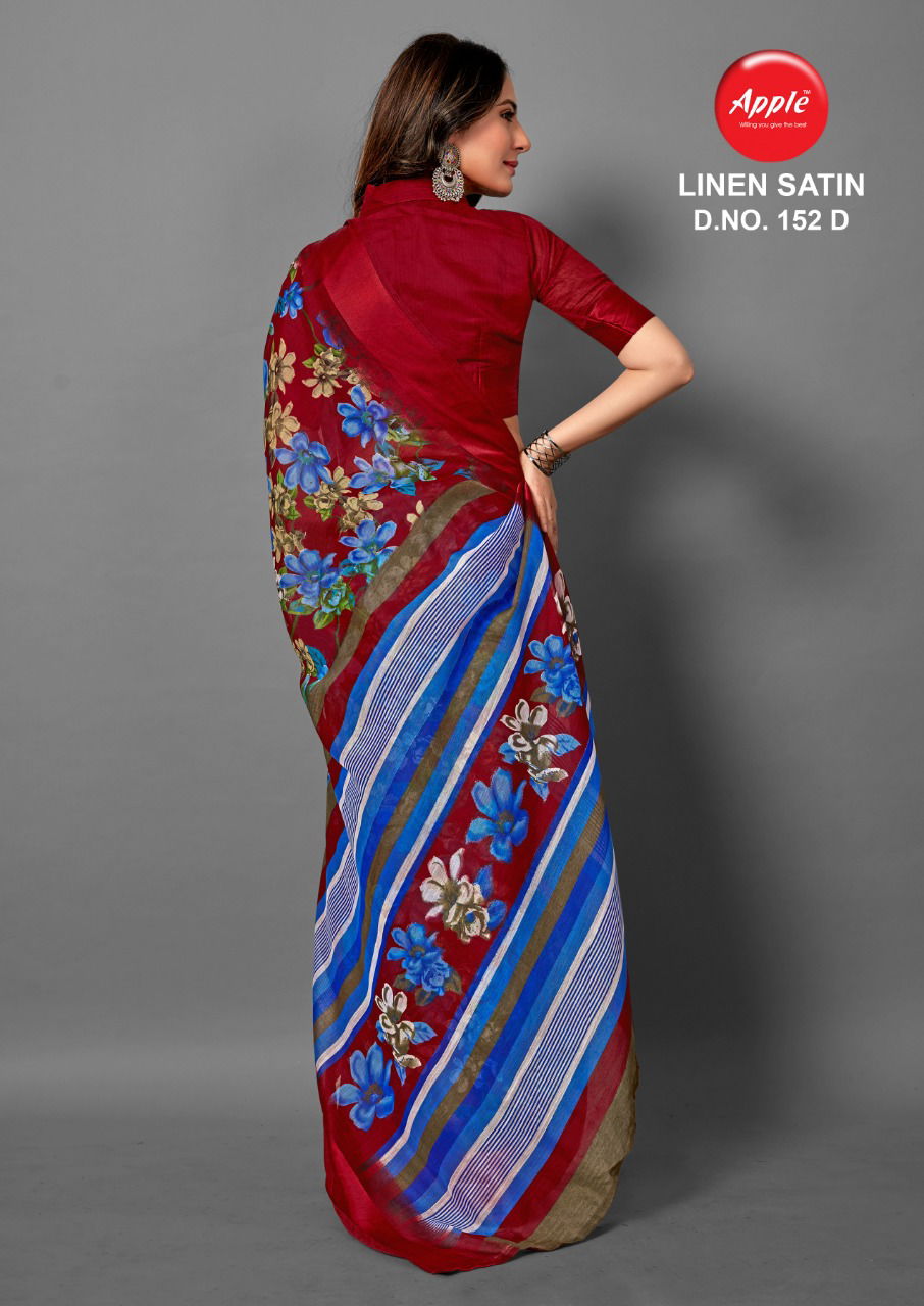 Apple Linen Satin 152 Fancy Printed Casual Wear Line Satin Saree Collection
