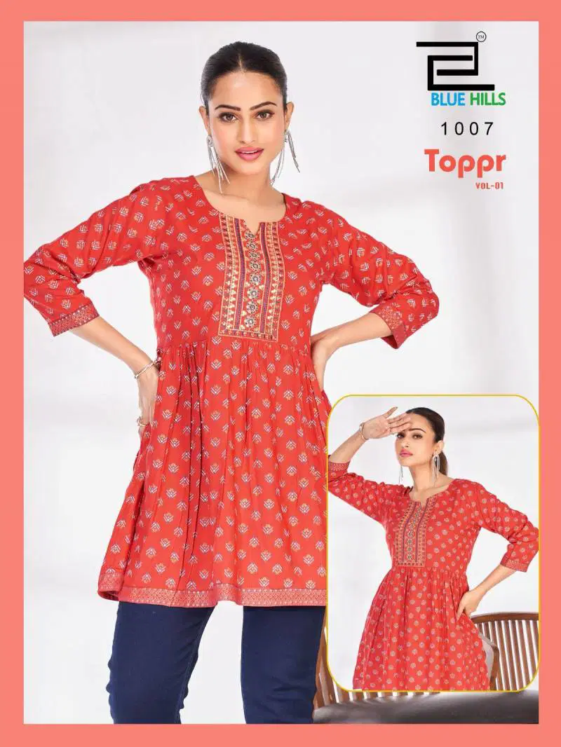 Toppr Vol 1 By Blue Hills Rayon Embroidered Short Kurti Online Wholesale
