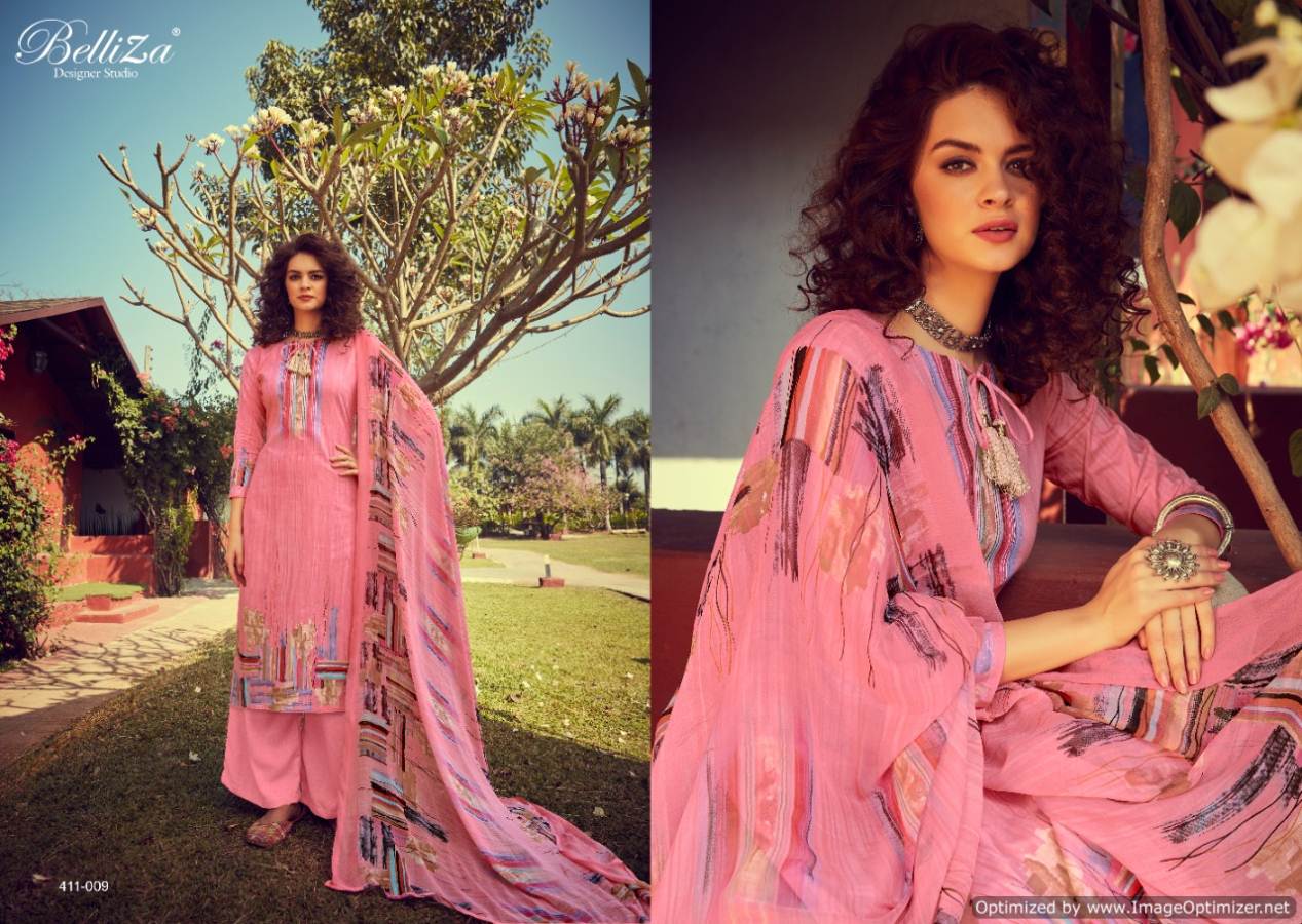 Belliza Zohra Pure Cotton Digital Style Print Designer Dress Material Exclusive Printed Nazneen Chiffon Dupatta With Four Side Lace 