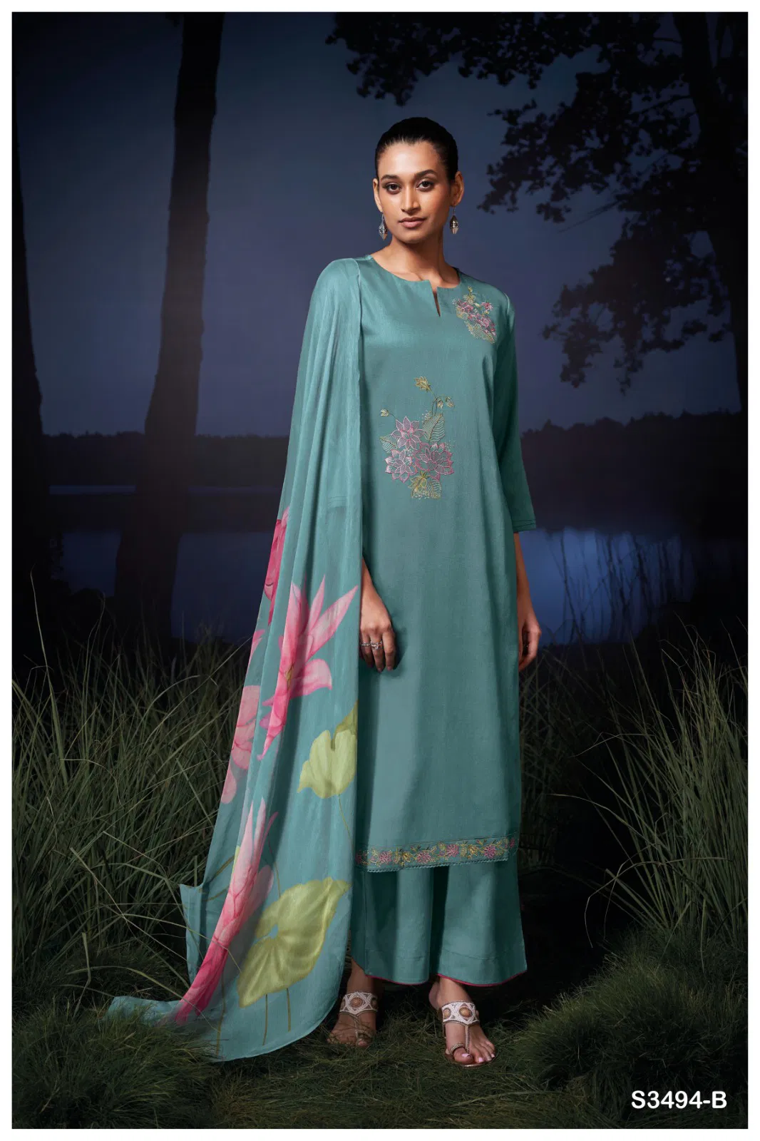 Kailani 3494 By Ganga Cotton Satin Salwar Suit Suppliers In India
