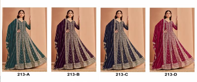 Hit 213 A To D Designer Embroidered Salwar Suits Wholesale Market In Surat With Price