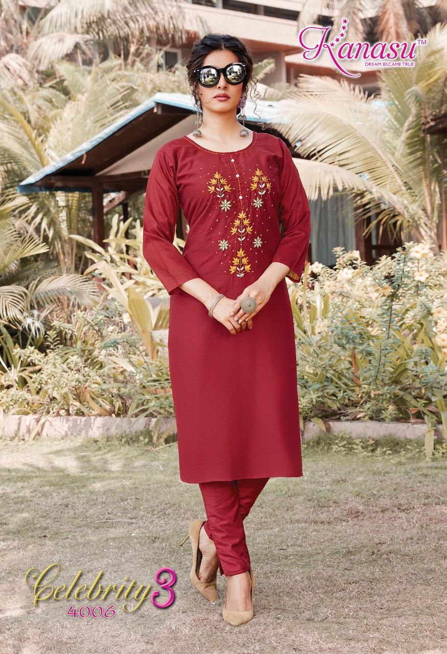 Kanasu Celebrity 3 Ethnic Wear Silk Designer Fancy Kurtis With Bottom Collection
