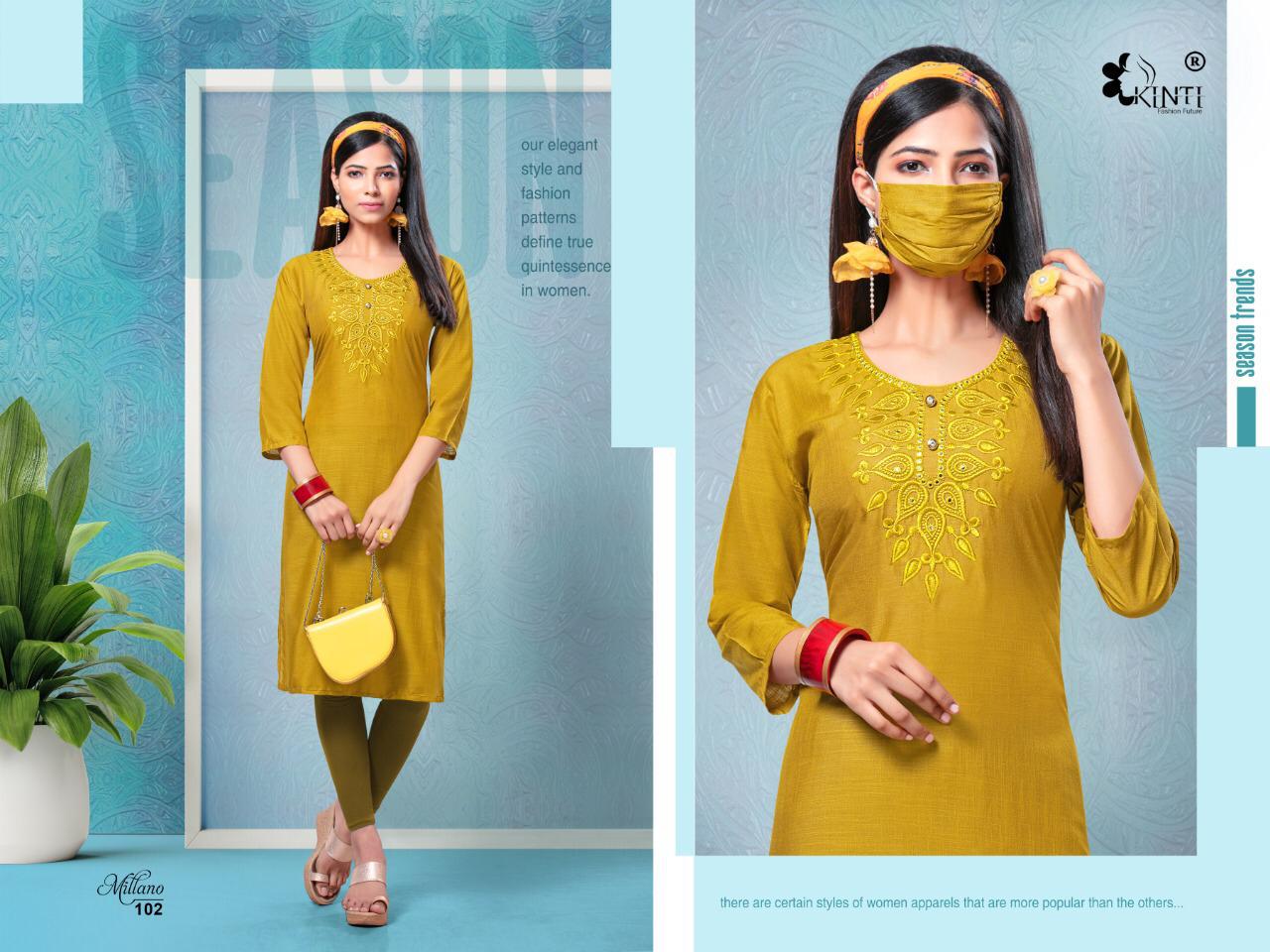 Kinti Millano Latest Designer Straight Neck Mirror Embroidery Work Style Kurtis Collection  