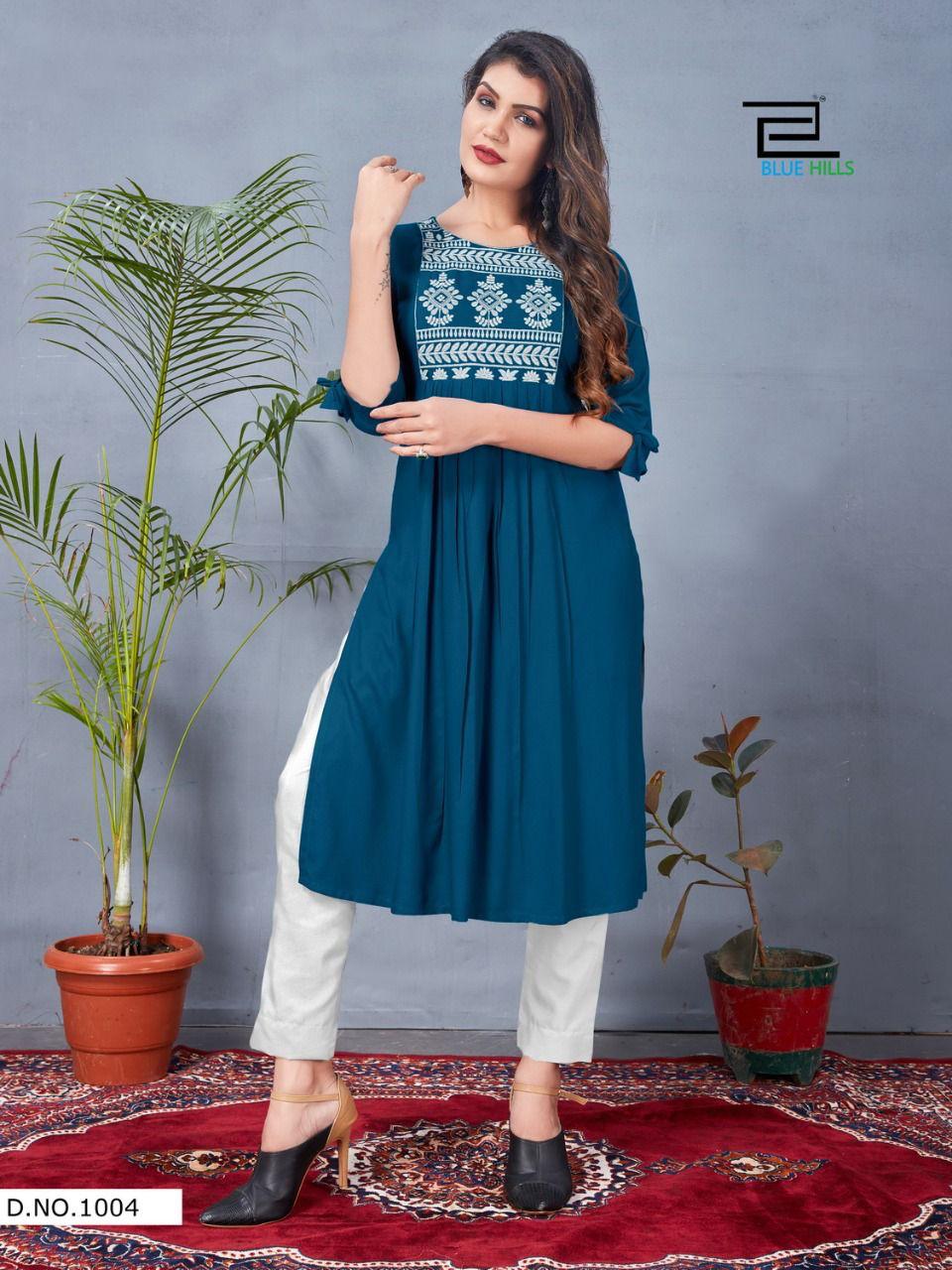 Blue Hills Good News 10 Designer Rayon Long Fancy Kurtis Collection
