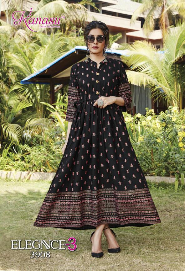 Kanasu Elegance 3 Latest Fancy Designer Heavy Casual Wear Rayon Gold Printed Stylish Kurti Collection
