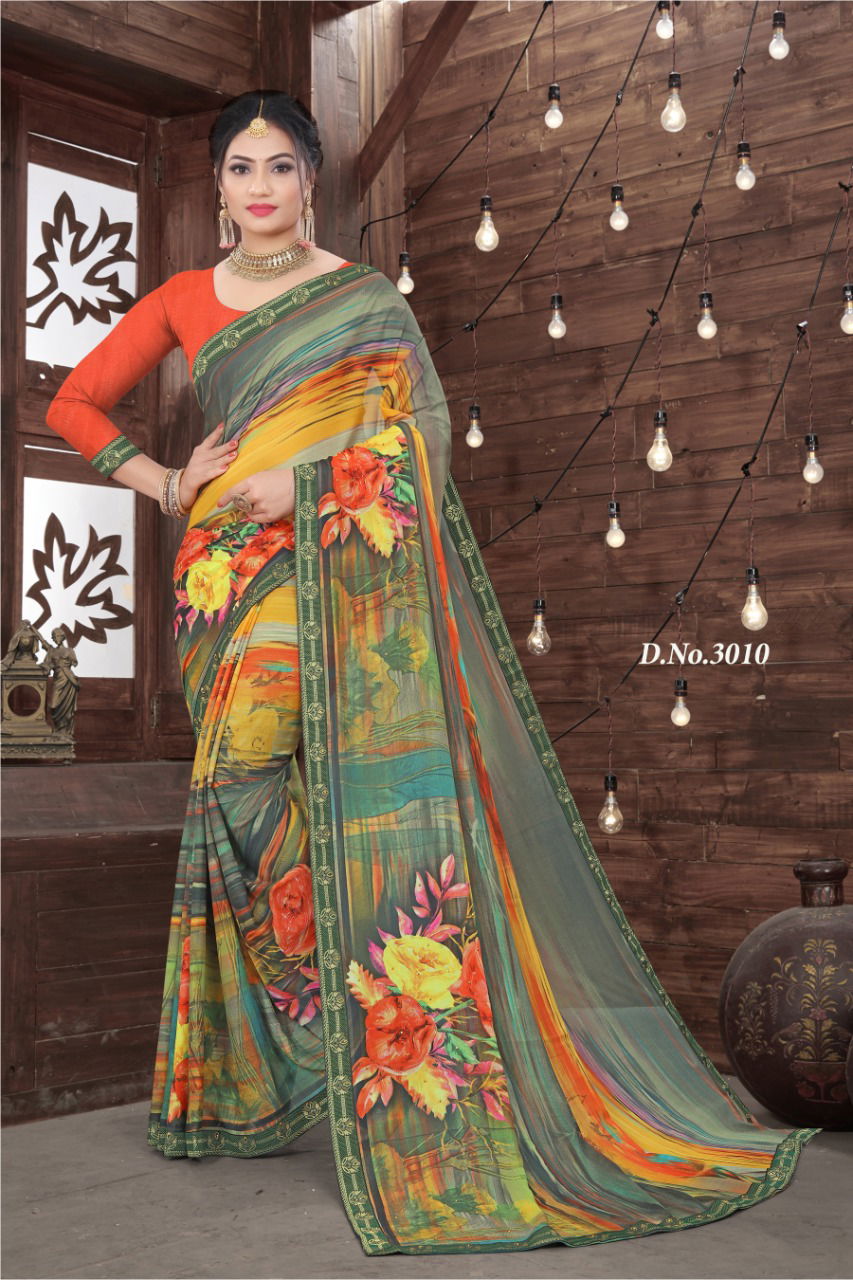 Haytee Everyday Latest Daily Wear Fancy Printed Bordered Saree Collection
