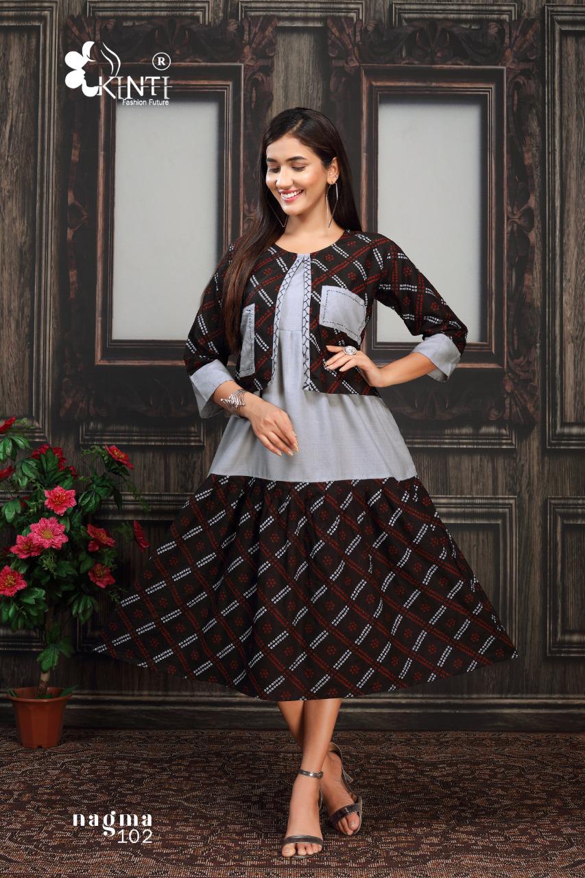 Kinti Nagma Printed Cotton Printed Designer Anarkali Kurti With Attached Jacket Collection

