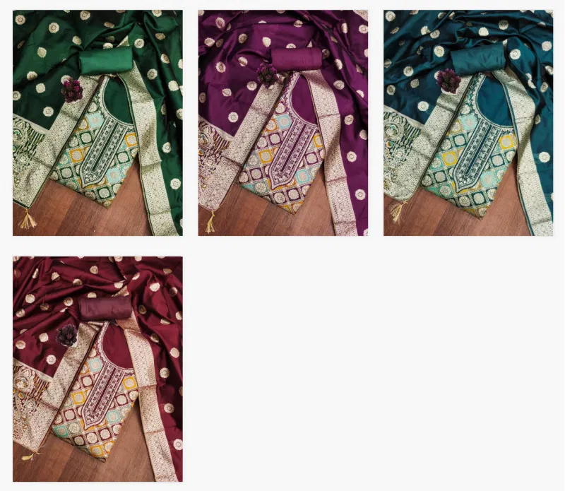 Color Set 9085 Beautiful Jacquard Dress Material Exporters In India