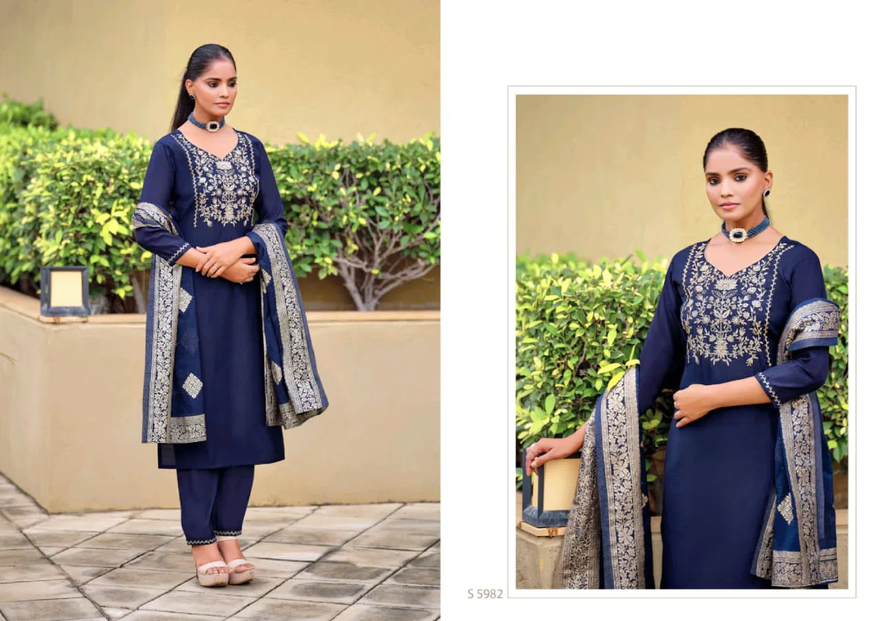 Poorva By Sbs Roman Silk Designer Kurti With Bottom Dupatta Exporters In India