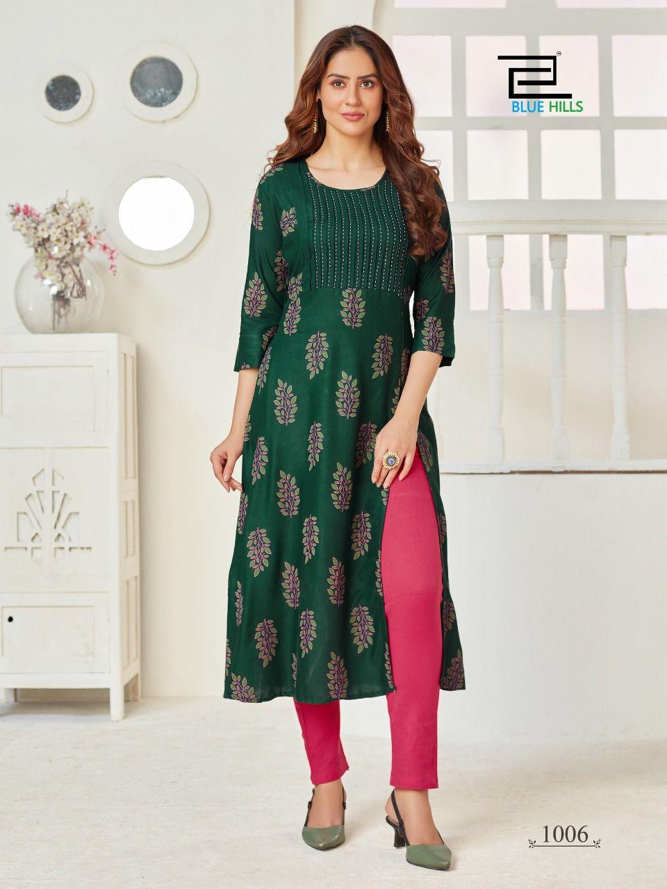 Blue Hills First Date 3 Latest Designers Party Wear Long Printed Kurtis Collection
