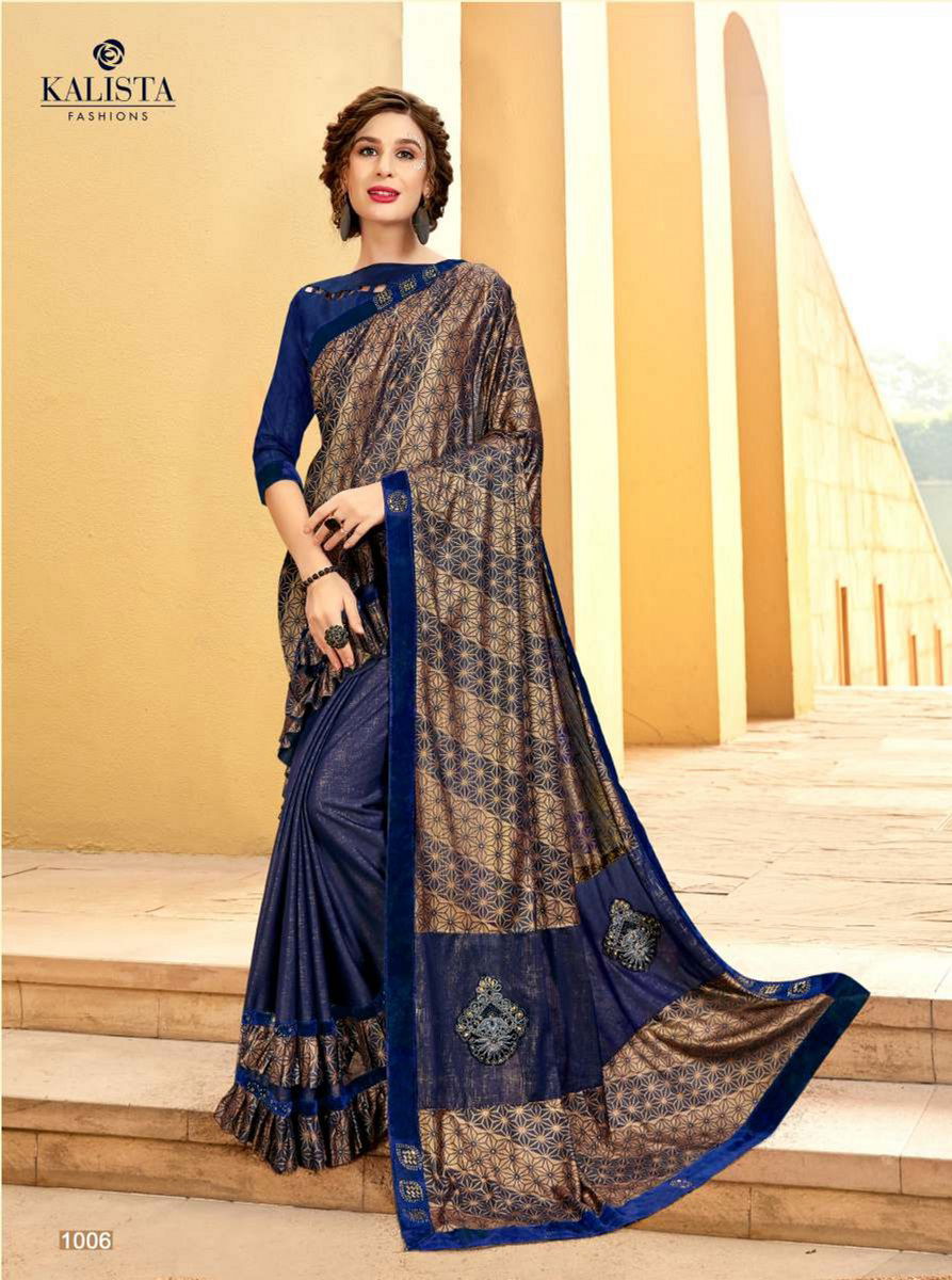 Kalista One Plus Latest Designer Party Wear Frill Design Vichitra Silk Saree Collection 