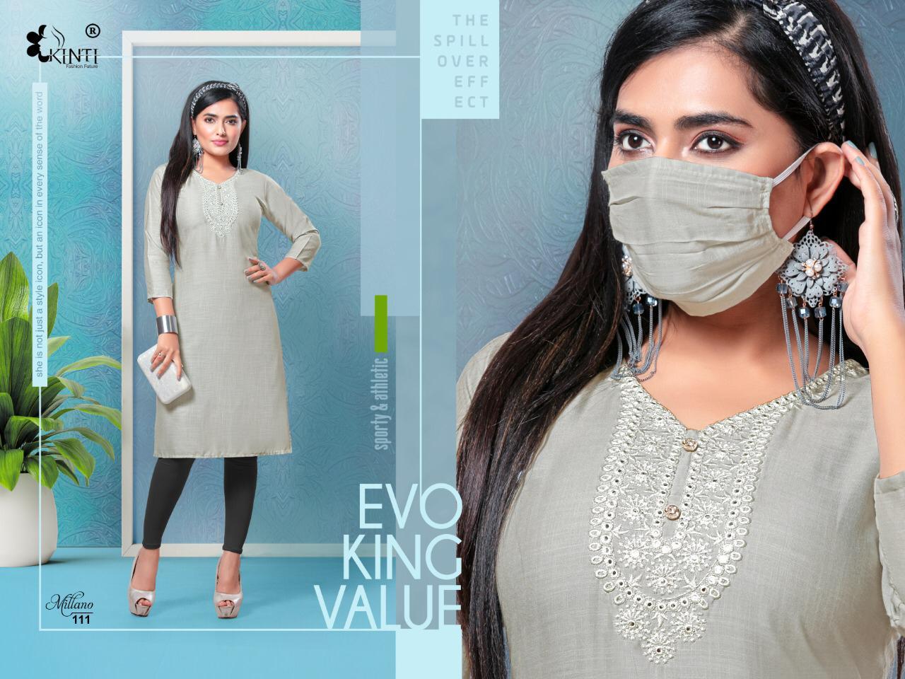 Kinti Millano Latest Designer Straight Neck Mirror Embroidery Work Style Kurtis Collection  