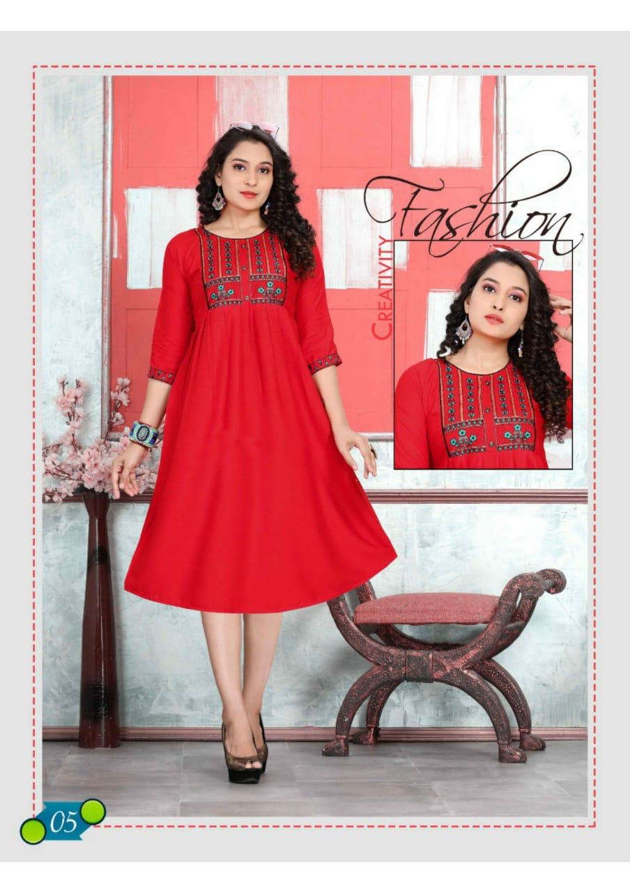 Trendy Orange Latest Fancy Designer Ethnic Wear Heavy Rayon Kurti Collection
