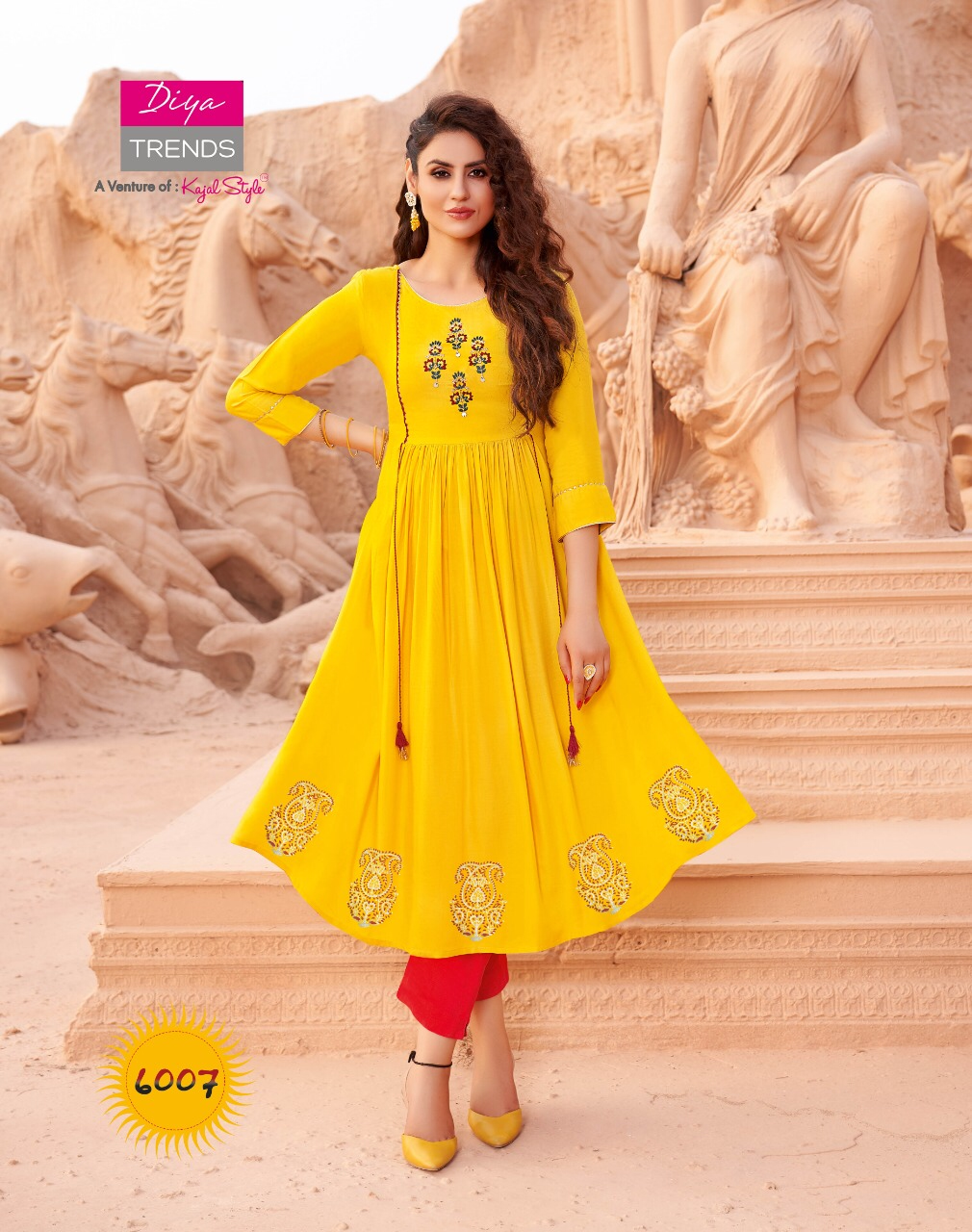 Ethnicity 6 Latest Fancy Festive Wear Designer Exclusive Rayon Embroidery Work Kurtis Collection
