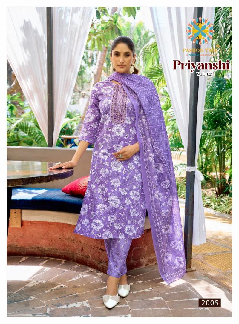 Priyanshi Vol 2 By Passion Tree Straight Cotton Readymade Suits Wholesalers In Delhi