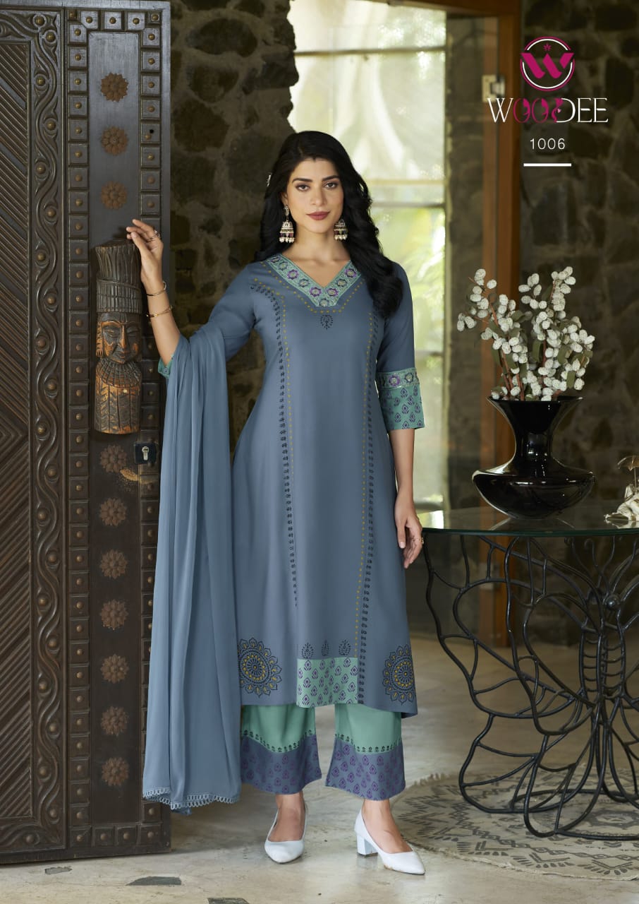 Tamanna By Woodee Rayon Online Kurti With Bottom Dupatta Wholesale