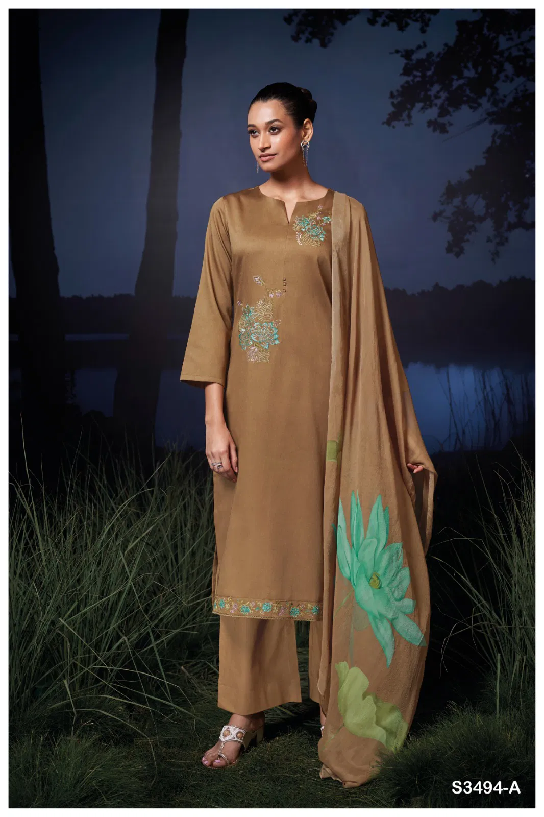 Kailani 3494 By Ganga Cotton Satin Salwar Suit Suppliers In India