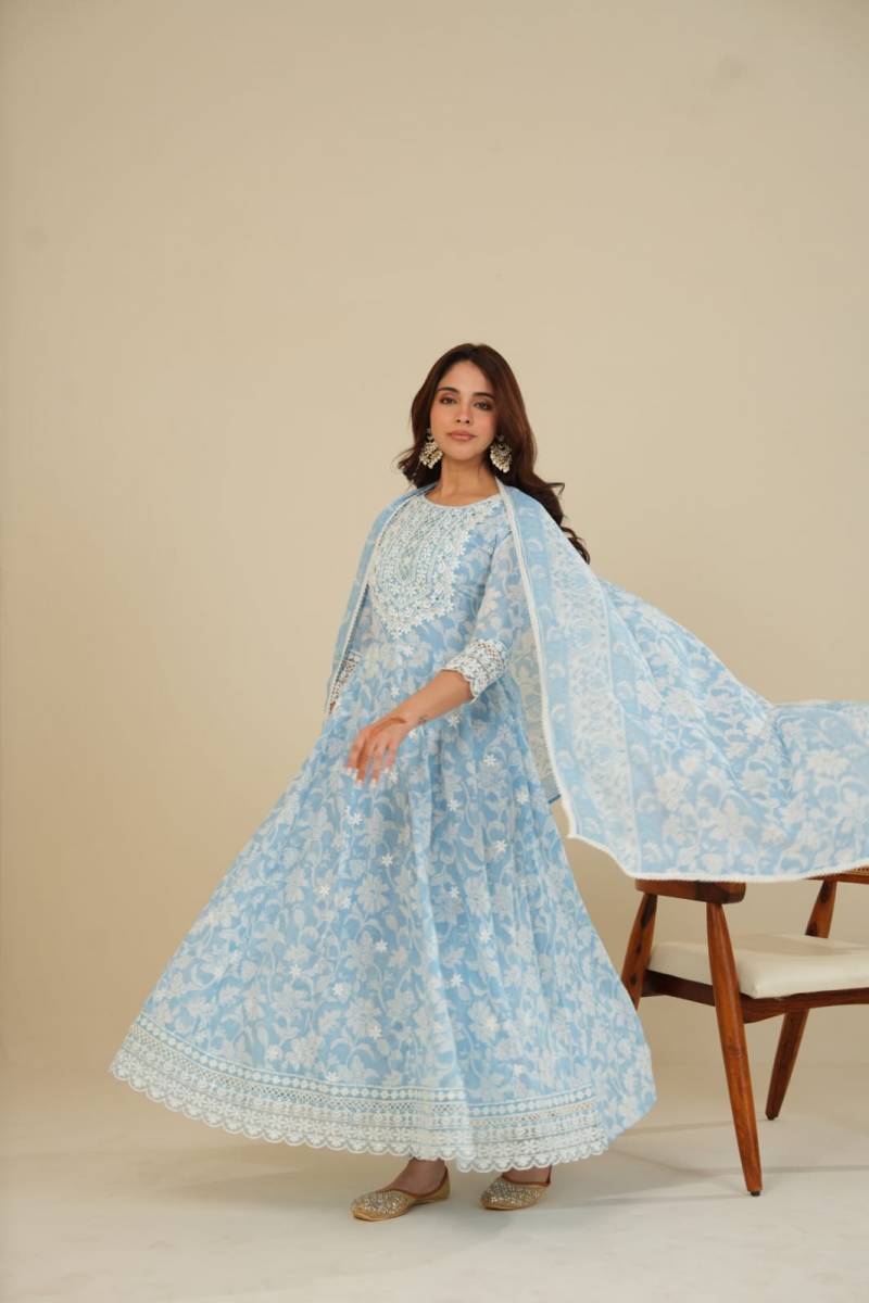 Tanyaa P 123 Cotton With Lakhnavi Work Kurti Bottom With Dupatta Bulk Orders In India